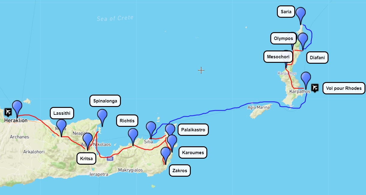 Itinéraire de randonnée en Crète de l'Est et Karpathos